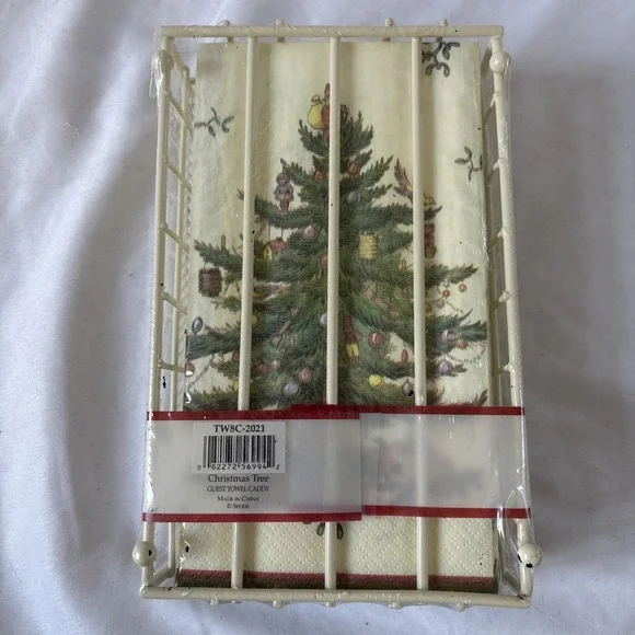 Spode Christmas Tree Guest Towel Caddy 32‎ Guest/dinner Napkins NEW - Picture 3 of 4